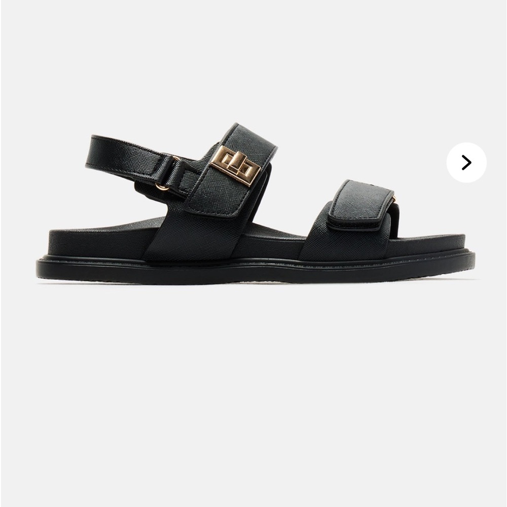 Fashion Nova Black Sandals with Gold Buckle New w/ Box